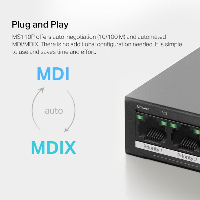 Комутатор 10-портовий 10/100 Мбіт/с ( 8 портів PoE+), MS110P MERCUSYS