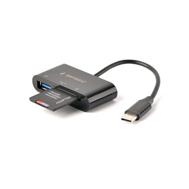 Type-C кардридер, вихід - USB 2.0, SD+Micro-SD, пластик, чорний