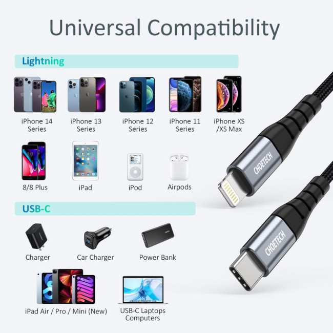 Кабель MFI, USB 2.0 Power Delivery (PD), C-тато/Lightning, 1,2 м