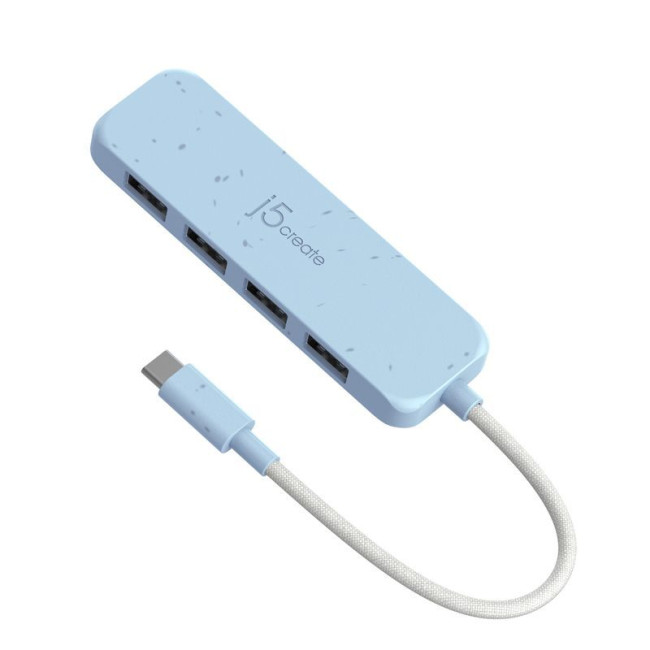 Хаб USB 3.2, 10Gbps, USB-С на 4 USB-A, блакитний