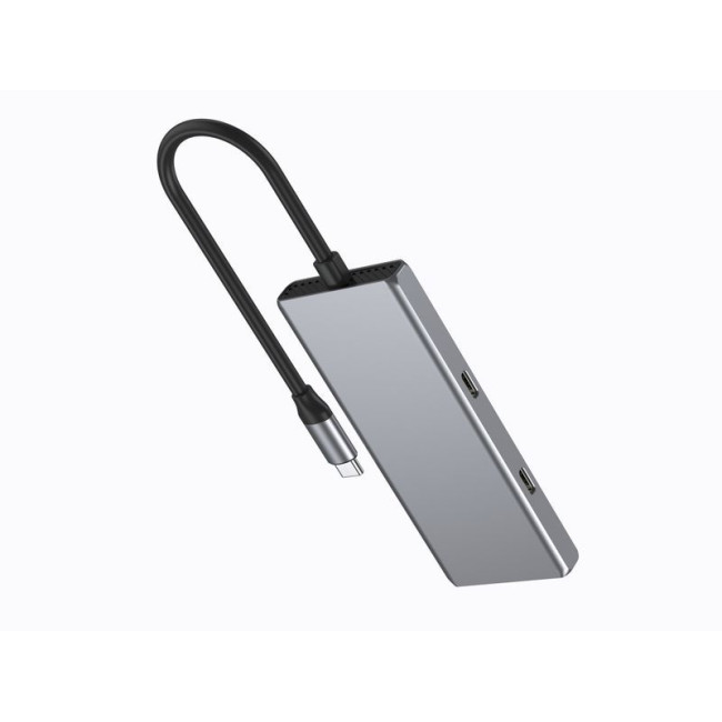 Хаб на 4 порти 2xUSB 3.2,2xUSB-C, метал, сріблястий