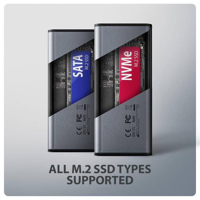Зовнішній карман для SSD-накопичувачів AXAGON EEM2-SD2 USB-C 10Gbps - M.2 NVMe & SATA SSD DISPLAY box