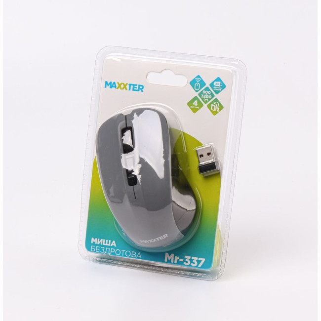 Миша бездротова, USB, 1600 dpi, сірa