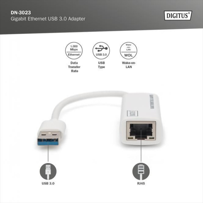 Адаптер USB3 TO RJ45 DN-3023 DIGITUS by ASSMANN