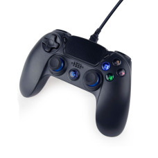 Дротовий геймпад для PS4/PC, вібрація, LED підсвічування, пластик, чорний