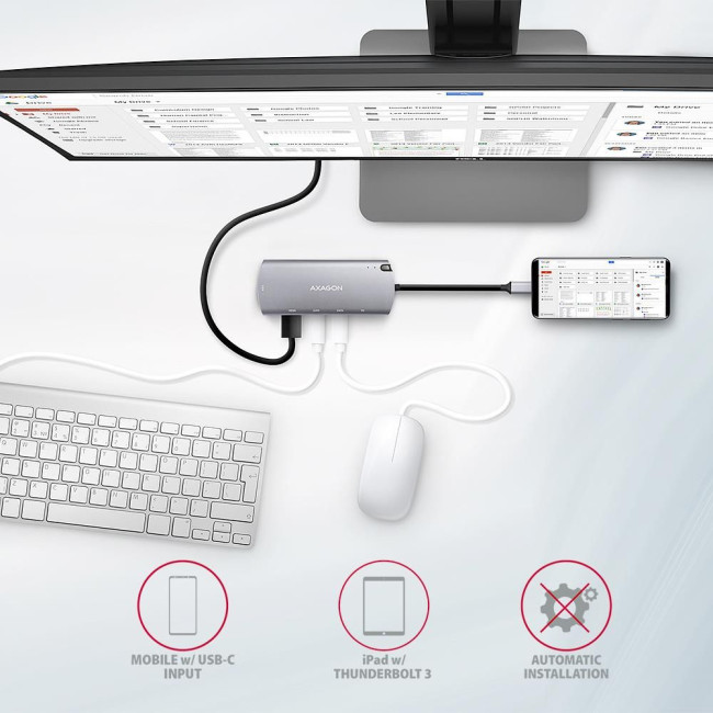 Хаб концентратор AXAGON HMC-7HX2 USB-C 5Гбіт/с DUAL 4K DISPLAY 7in1 hub, Сірий