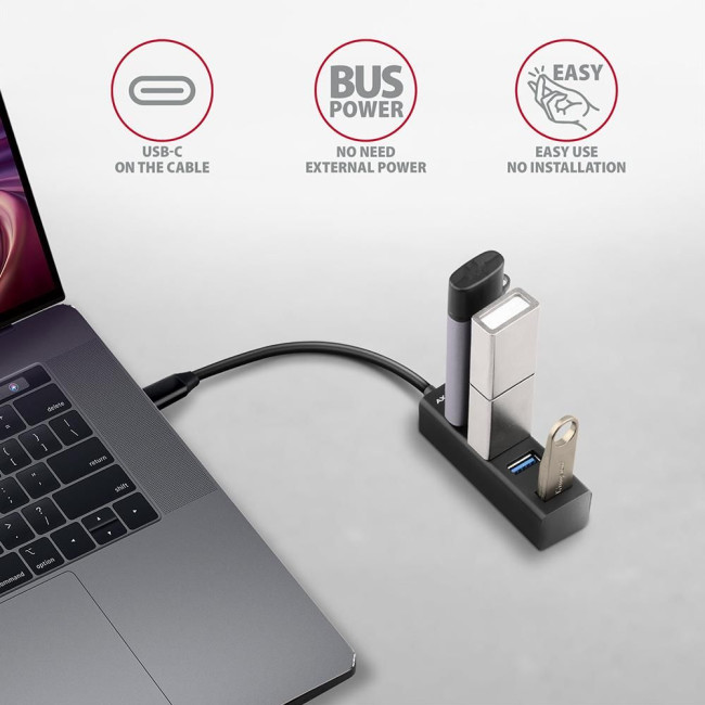 Хаб AXAGON HUE-M1C SuperSpeed USB-C MINI hub, USB-C кабель 20см, Чорний