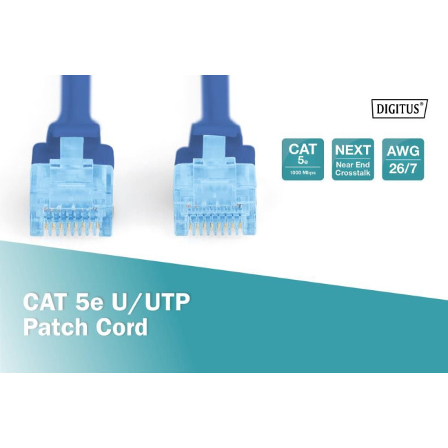 Патч-корд CAT 5e U-UTP, ПВХ AWG 26/7, довжина 0,5 м, синій DK-1512-005/B DIGITUS by ASSMANN