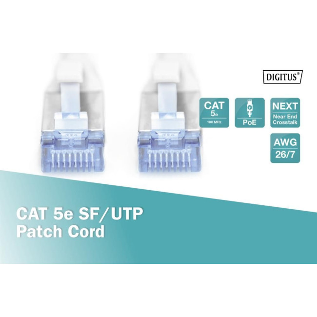 Патч-корд CAT 5e SF-UTP, Cu, PVC AWG 26/7, довжина 0,5 м, колір сірий DK-1531-005 DIGITUS by ASSMANN