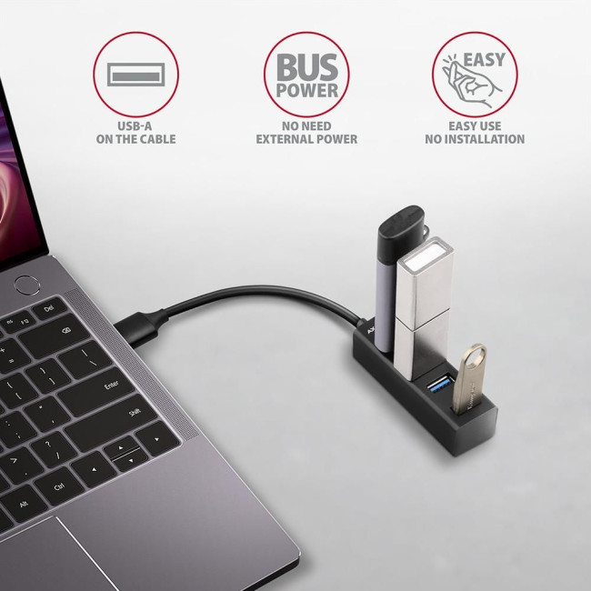 Хаб AXAGON HUE-M1A SuperSpeed USB-A MINI hub, USB-A кабель 20см, Чорний