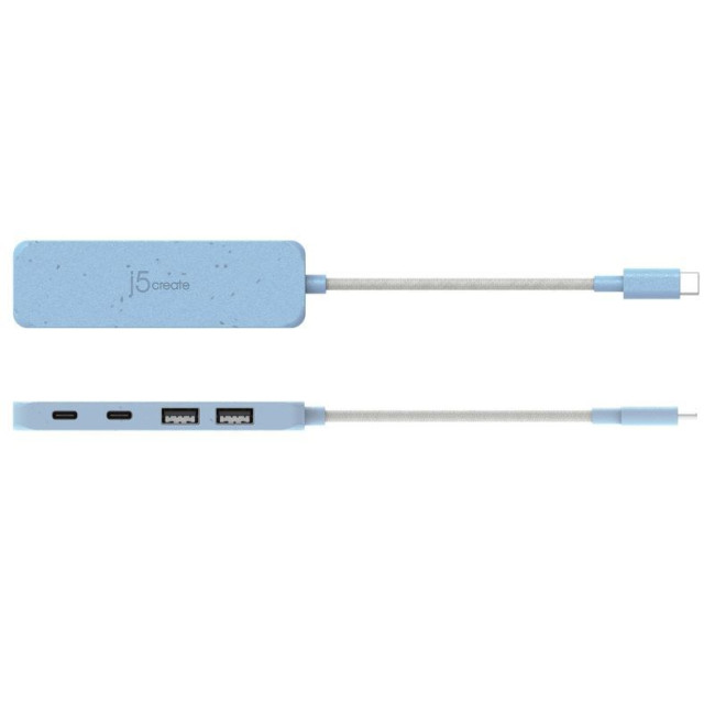 Хаб USB 3.2, 10Gbps, USB-С на 2 USB-A/2 USB-С, блакитний