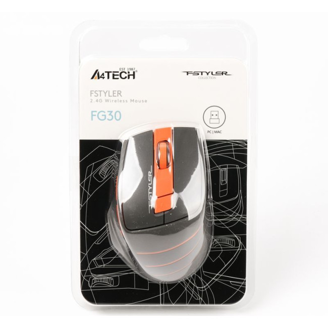 Миша бездротова A4tech Fstyler, USB, 2000 dpi, помаранчевий