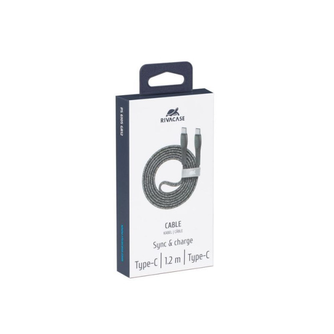 Кабель USB 2.0 Type-C/Type-C, тканинне обплетення, 1.2 м, 3 А, 60 Вт, сірий