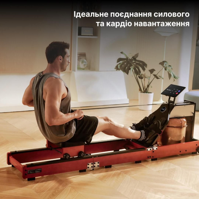 Водний гребний тренажер з магнітним опором та системою потрійного складання KINGSMITH WM10 (RMWM10F) колір чорний горіх