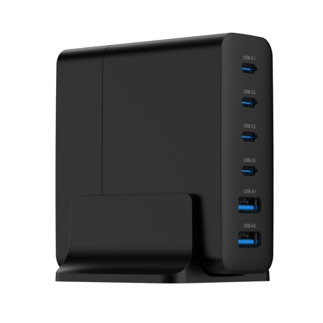 Мережевий ЗП, 2xUSB-A (QC3.0 18W)+4xType-C (PD 25W), чорний