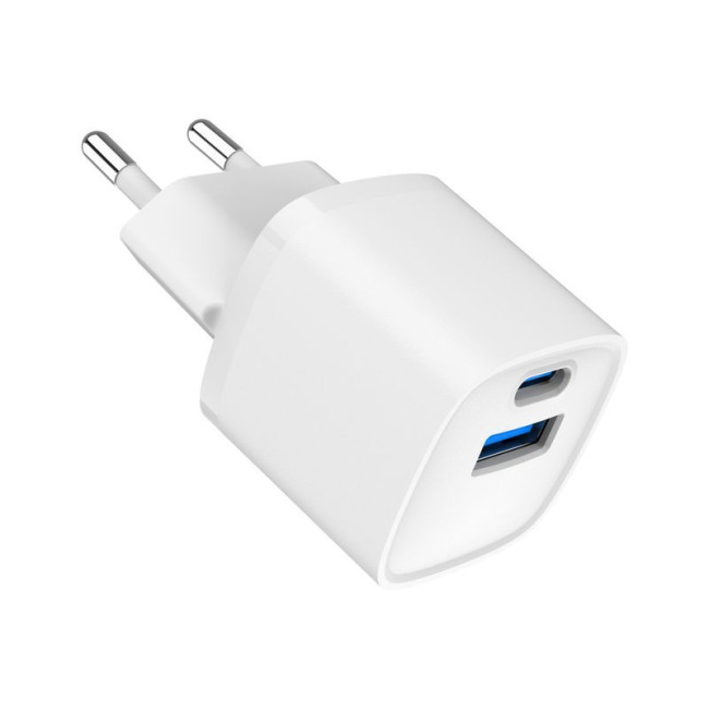 Мережевий ЗП, 1 USB-A + 1 Type-C (PD20Вт + QC3.0 18Вт), білий