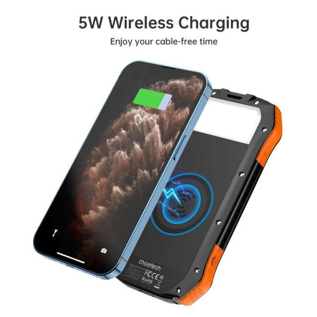 Портативний зарядний пристрій, 10000 mAh, 10Вт, сонячна панель, QI, LED лампа
