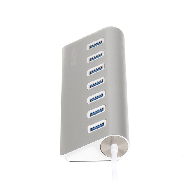 Хаб USB 3.0 Type-A на 7 портів, метал, сріблястий