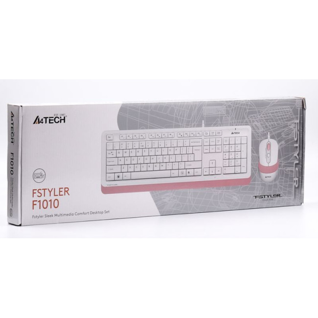 Комплект дротовий Fstyler клавіатура+миша, чорно-рожевий, USB