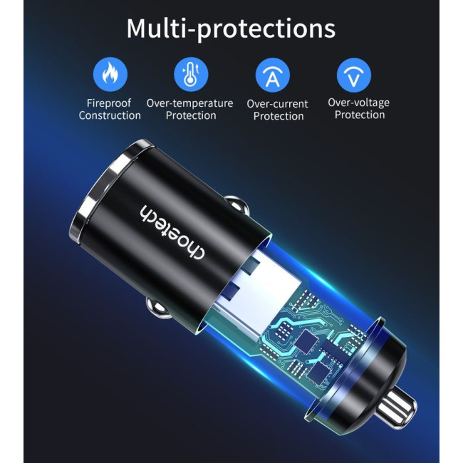 Автомобільний зарядний пристрій, USB-A/USB-C, 30Вт, QC3.0/PD, чорний