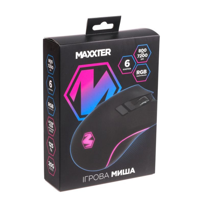 Миша ігрова, Instant 725, 7 кнопок, 7200 DPI, RGB, USB, чорна
