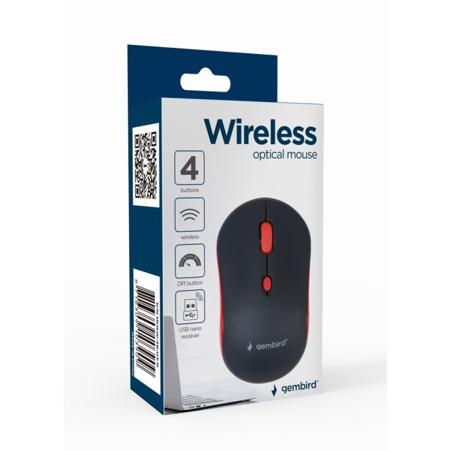 Бездротова оптична миша, USB, 1600 dpi, червона
