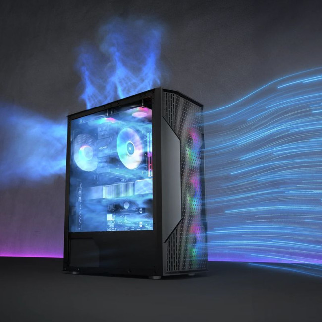 Ігровий корпус, 4*120mm RGB вентилятори передвстановлені, Mini ITX / Micro ATX / ATX, скляне вікно