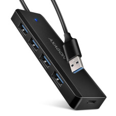 Хаб AXAGON HUE-C1A USB-A 5Гбіт/с TRAVEL hub, 20см Type-A, Чорний
