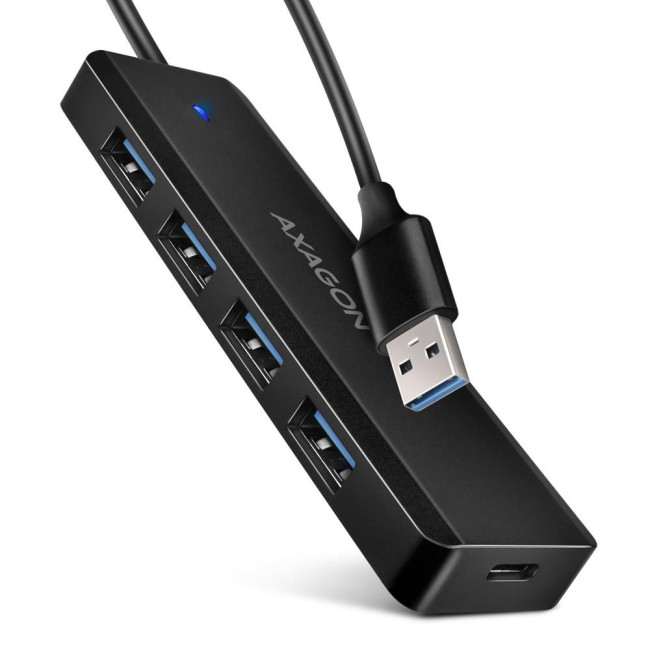 Хаб AXAGON HUE-C1A USB-A 5Гбіт/с TRAVEL hub, 20см Type-A, Чорний