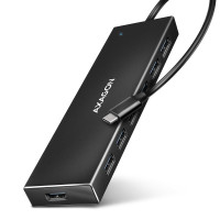 Хаб AXAGON HUE-F7C SuperSpeed USB-C FLAT CHARGING hub, кабель 30см USB-C, Чорний