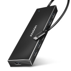 Хаб AXAGON HUE-F7C SuperSpeed USB-C FLAT CHARGING hub, кабель 30см USB-C, Чорний