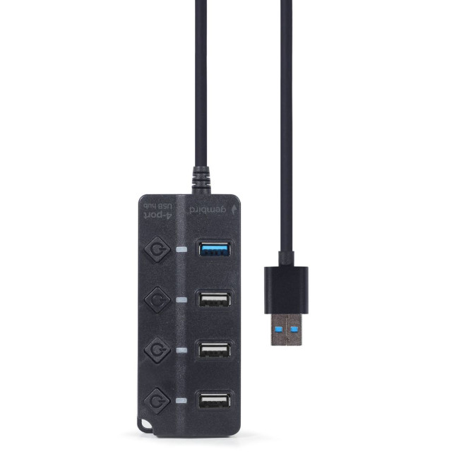 Хаб на 4 порти (1xUSB3.1 + 3xUSB2.0), з вимикачами, пластик, чорний