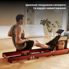 Водний гребний тренажер з магнітним опором та системою потрійного складання KINGSMITH WM10 (RMWM10F) колір червоний дуб