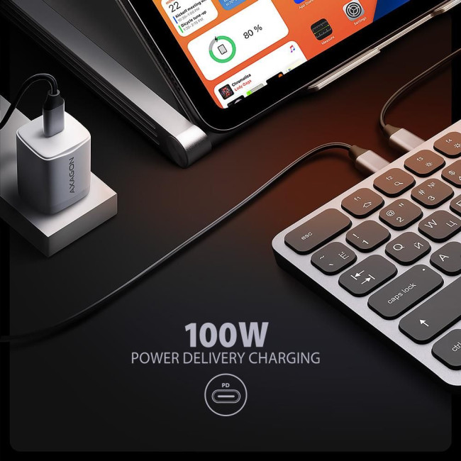Клавіатура дротова AXAGON HMC-KB USB-C 5Гбіт/с 9в1 hub, EN/UA, Сірий/Чорний