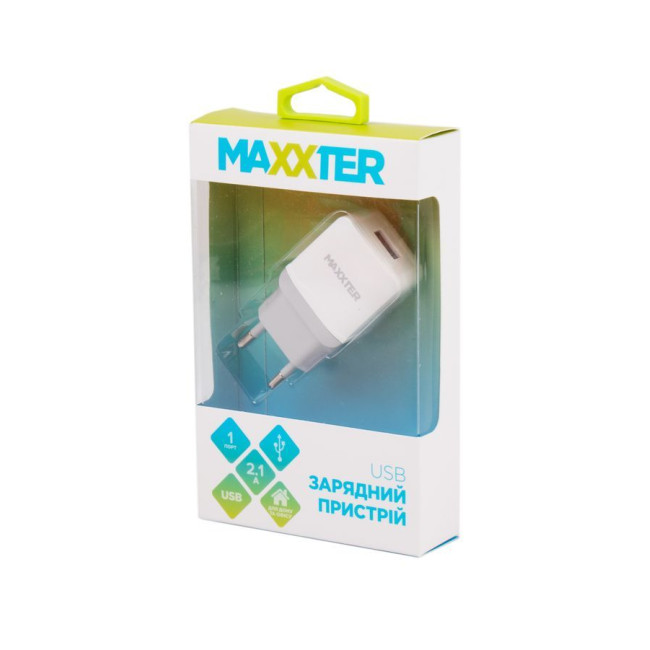Мережевий зарядний пристрій, 1 USB, 5V/2.1A