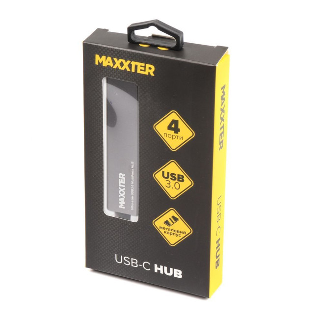 Хаб USB 3.0 Type-С на 4 порти, метал, темно-сірий