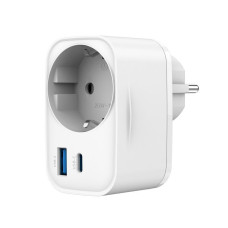 Мережевий ЗП з вбудованою розеткою, 1 USB-A + 1 Type-C (PD20Вт + QC3.0 18Вт), білий