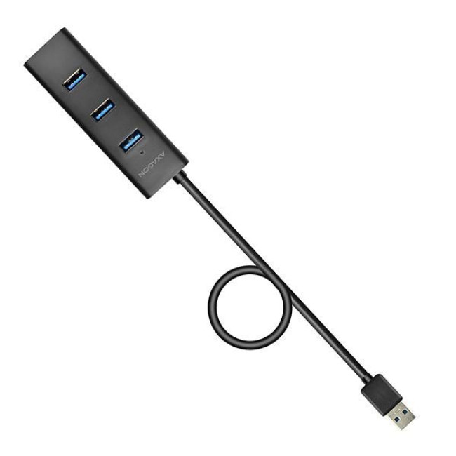 Хаб AXAGON HUE-S2BP USB3.0 CHARGING hub, 1.2м кабель, MicroUSB зарядка, Чорний
