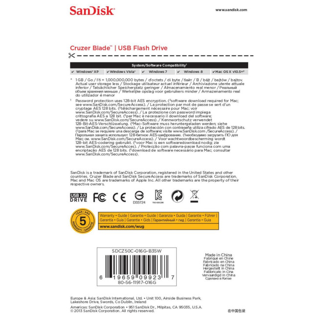 Флеш-пам'ять (накопичувач USB) USB2 16GB SDCZ50C-016G-B35W SANDISK