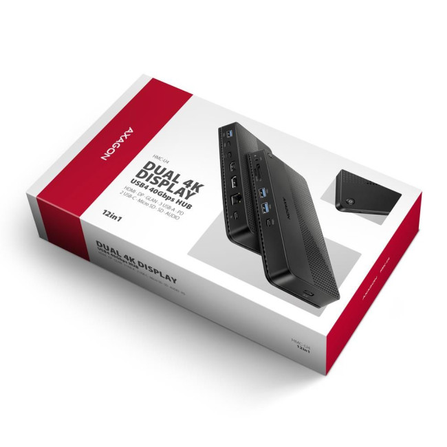 Хаб концентратор AXAGON HMC-U4 USB4 40Гбіт/с DUAL 4K DISPLAY 12in1, Чорний