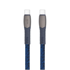 Кабель USB 2.0 Type-C/Type-C, тканинне обплетення, 1.2 м, 3А, 60 Вт, синій