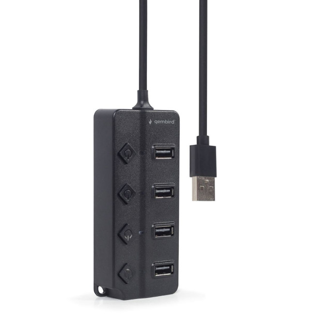 Хаб на 4 порти USB 2.0, з вимикачами, пластик, чорний