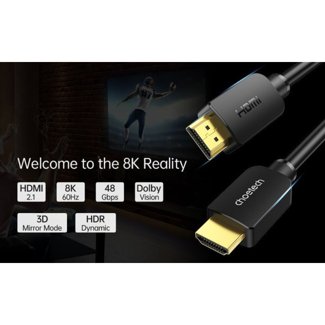 Кабель HDMI V.2.1, 8К 60 Гц, HDR10, HLG, 48Gbps, YUV 4:4:4, позолочені конектори, 2 м