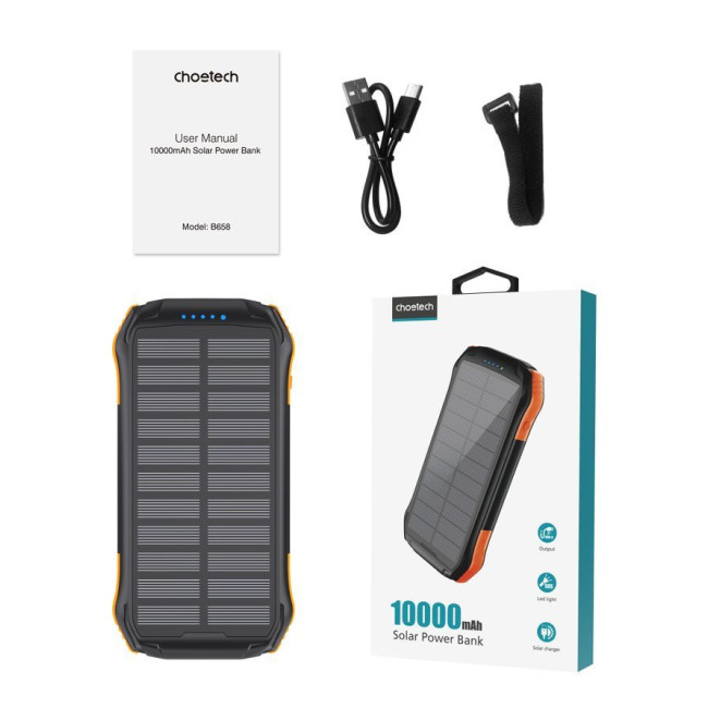 Портативний зарядний пристрій, 10000 mAh, , 10Вт, сонячна панель, LED лампа