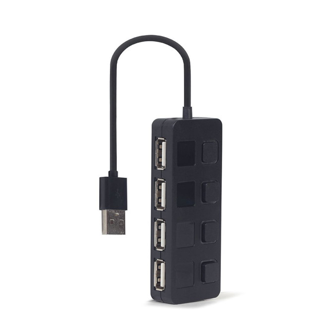 Хаб на 4 порти USB 2.0, з вимикачами, пластик, чорний