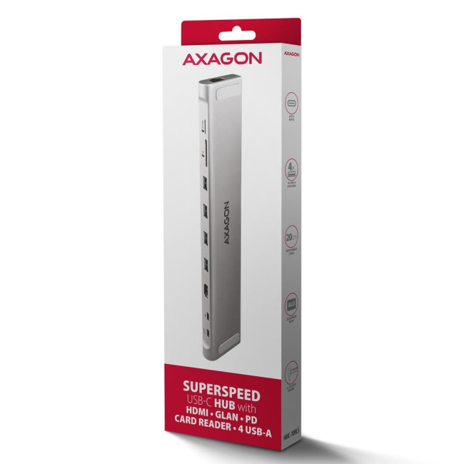 Хаб концентратор AXAGON HMC-10HLS USB-C 5Гбіт/с 9in1 hub, сірий