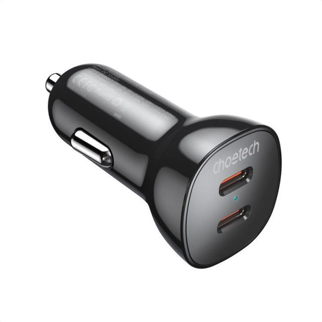 Автомобільний зарядний пристрій, 2 USB-C, 40Вт, PD, чорний