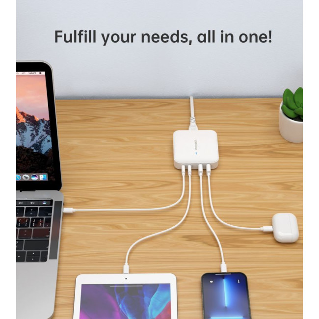 Мережевий зарядний пристрій, GaN, 2 USB-A / 2 USB-C, 100Вт, QC3.0/PD/PPS