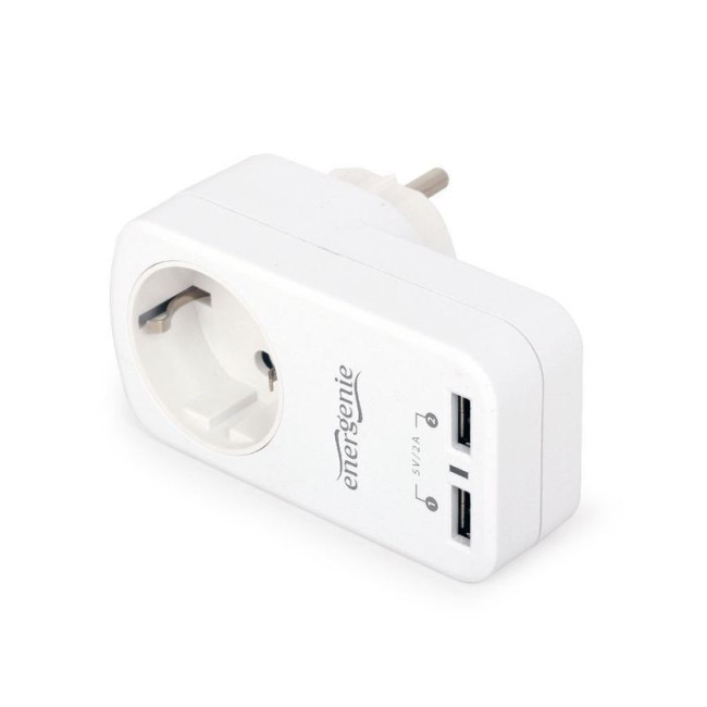 Зарядний пристрій 2х USB по 2.1A, з наскрізною розеткою
