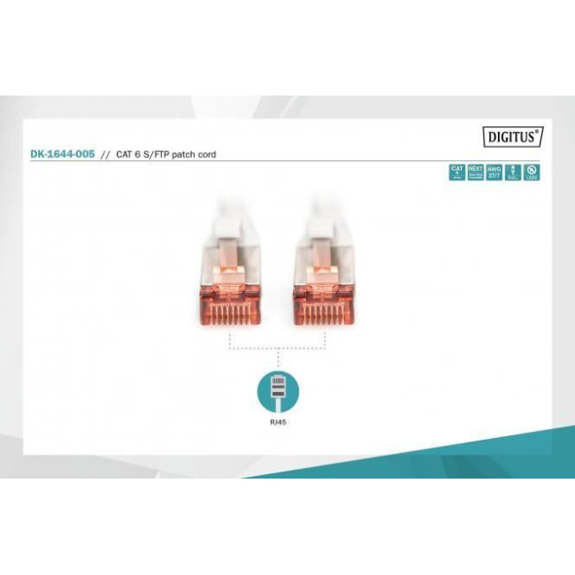 Патч-корд DIGITUS CAT 6 S-FTP, 0,5м, AWG 27/7, Cu, LSZH, сірий DK-1644-005